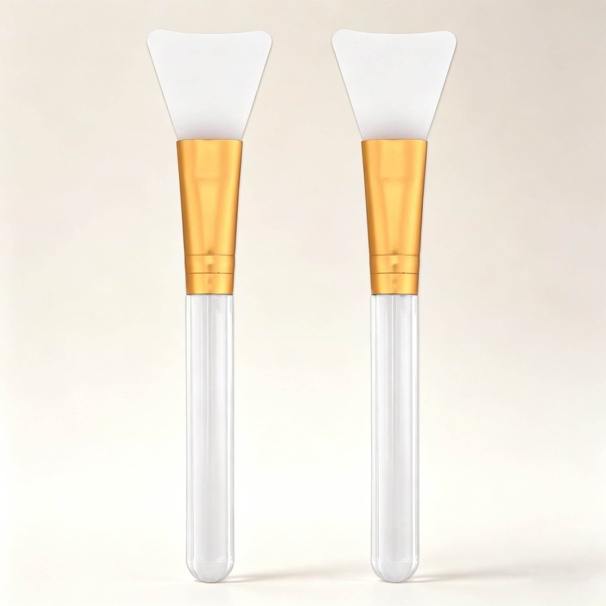 Silicone Face Mask Brush - Transparent Handle with Gold Ferrule, Fan-Shaped Soft Head for Easy Cleaning & Facial Contour Fit (Ideal for Mud Masks, Spa Treatments & Skincare Application)