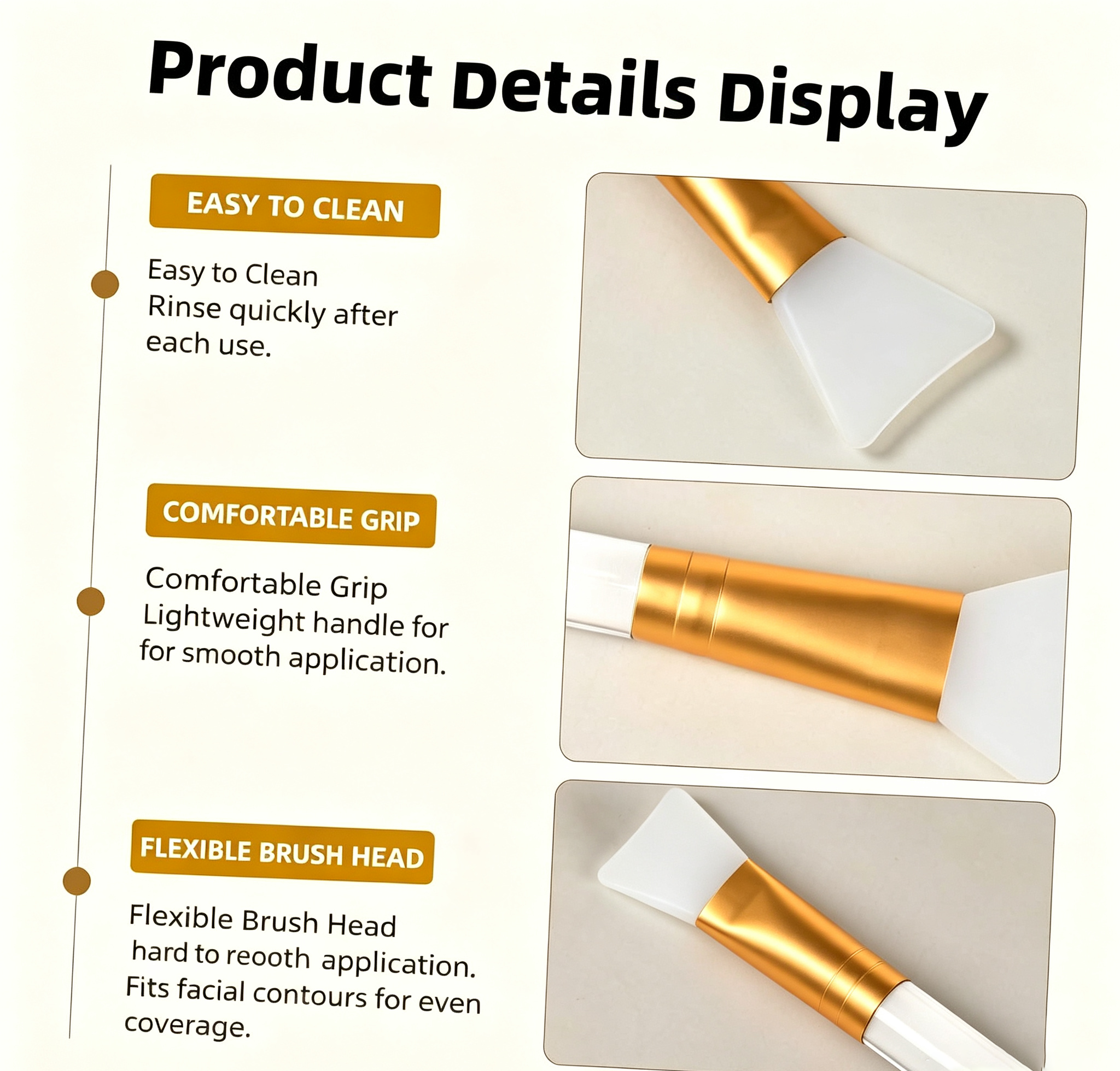 Silicone Face Mask Brush - Transparent Handle with Gold Ferrule, Fan-Shaped Soft Head for Easy Cleaning & Facial Contour Fit (Ideal for Mud Masks, Spa Treatments & Skincare Application)