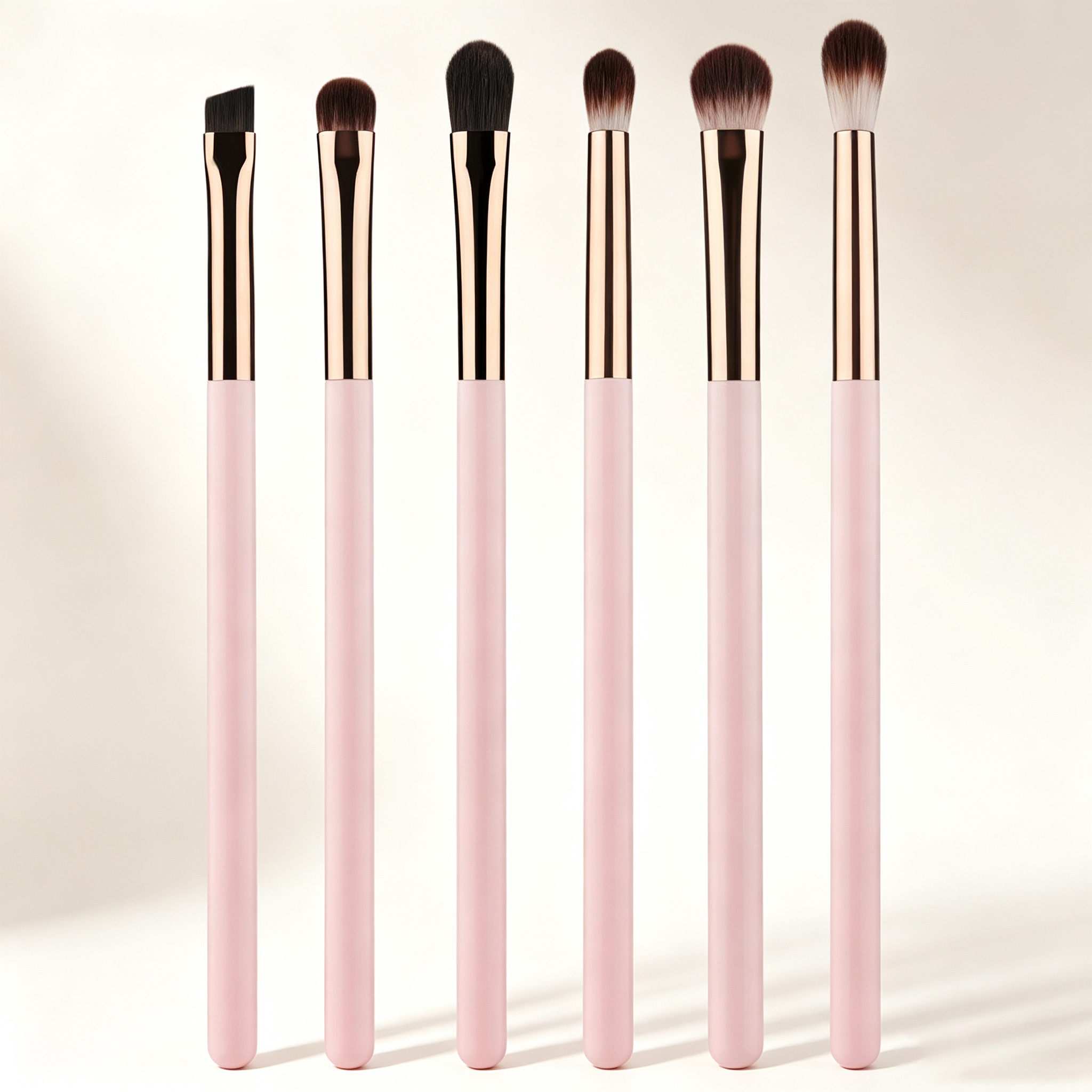 6-Piece Pink & Rose Gold Eyeshadow Brush Set - Ultra-Soft Plant Fiber Bristles for Multi-Function Eye Detailing (Ideal for Eyeshadow, Eyeliner & Brows)
