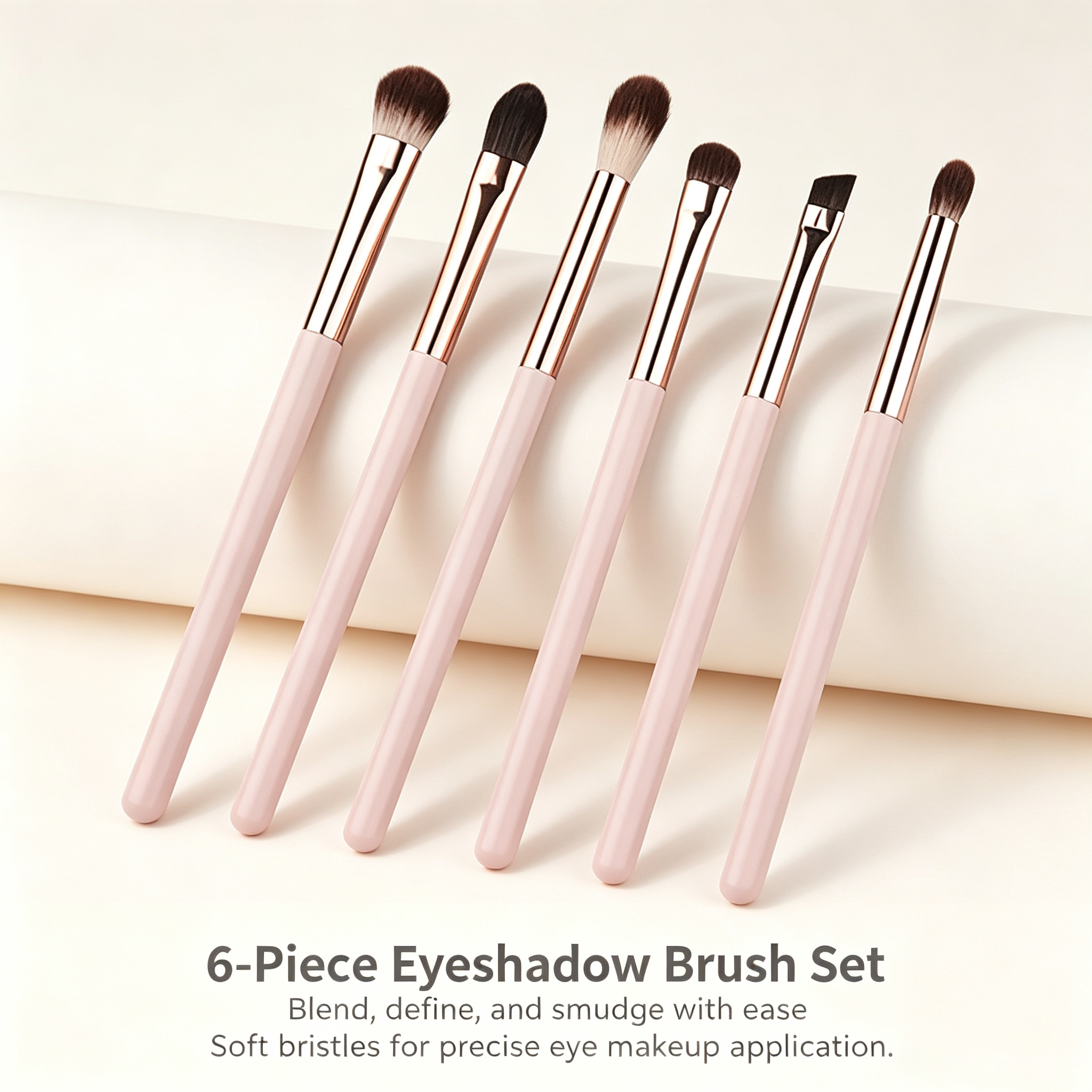 6-Piece Pink & Rose Gold Eyeshadow Brush Set - Ultra-Soft Plant Fiber Bristles for Multi-Function Eye Detailing (Ideal for Eyeshadow, Eyeliner & Brows)