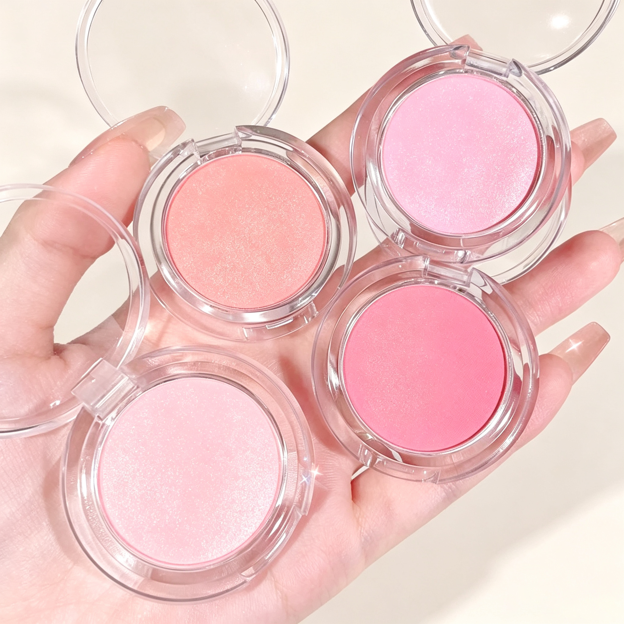 Single Blush Pan - Transparent Round Case, Matte/Shimmer Options Available, Natural Brightening & Contouring (Ideal for Daily Nude Makeup, Students & Beginners)