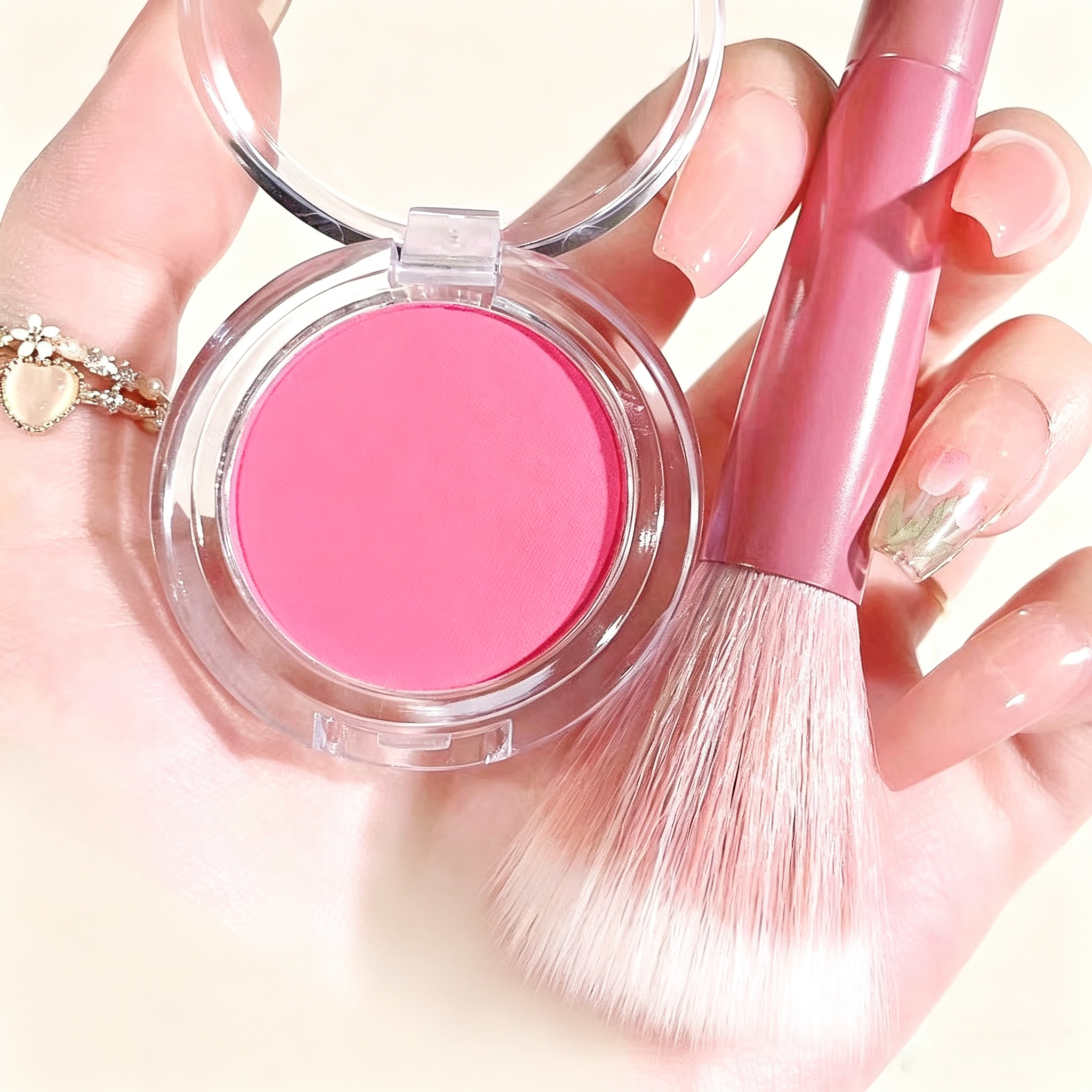 Single Blush Pan - Transparent Round Case, Matte/Shimmer Options Available, Natural Brightening & Contouring (Ideal for Daily Nude Makeup, Students & Beginners)